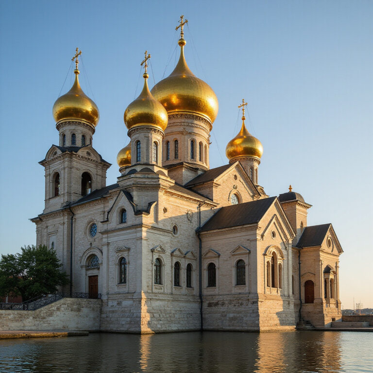 Złote kopuły Soboru Morskiego św. Mikołaja lśniące w słońcu, architektura sakralna