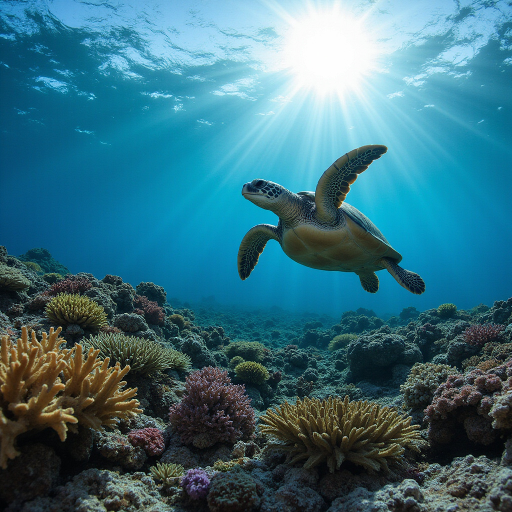 Podwodny świat Mombasy - żółw morski wśród koralowców