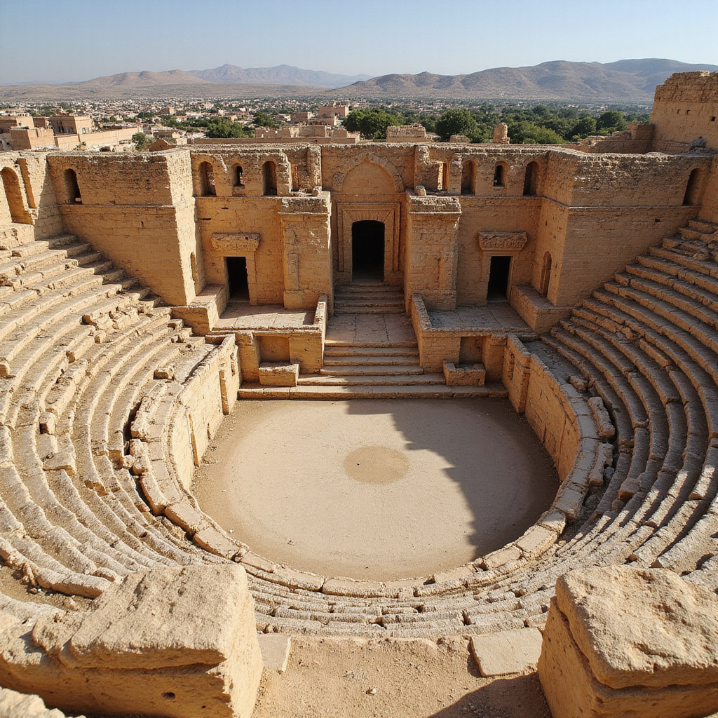 Amfiteatr w El Djem widziany z lotu ptaka, monumentalne rzymskie ruiny Tunezji