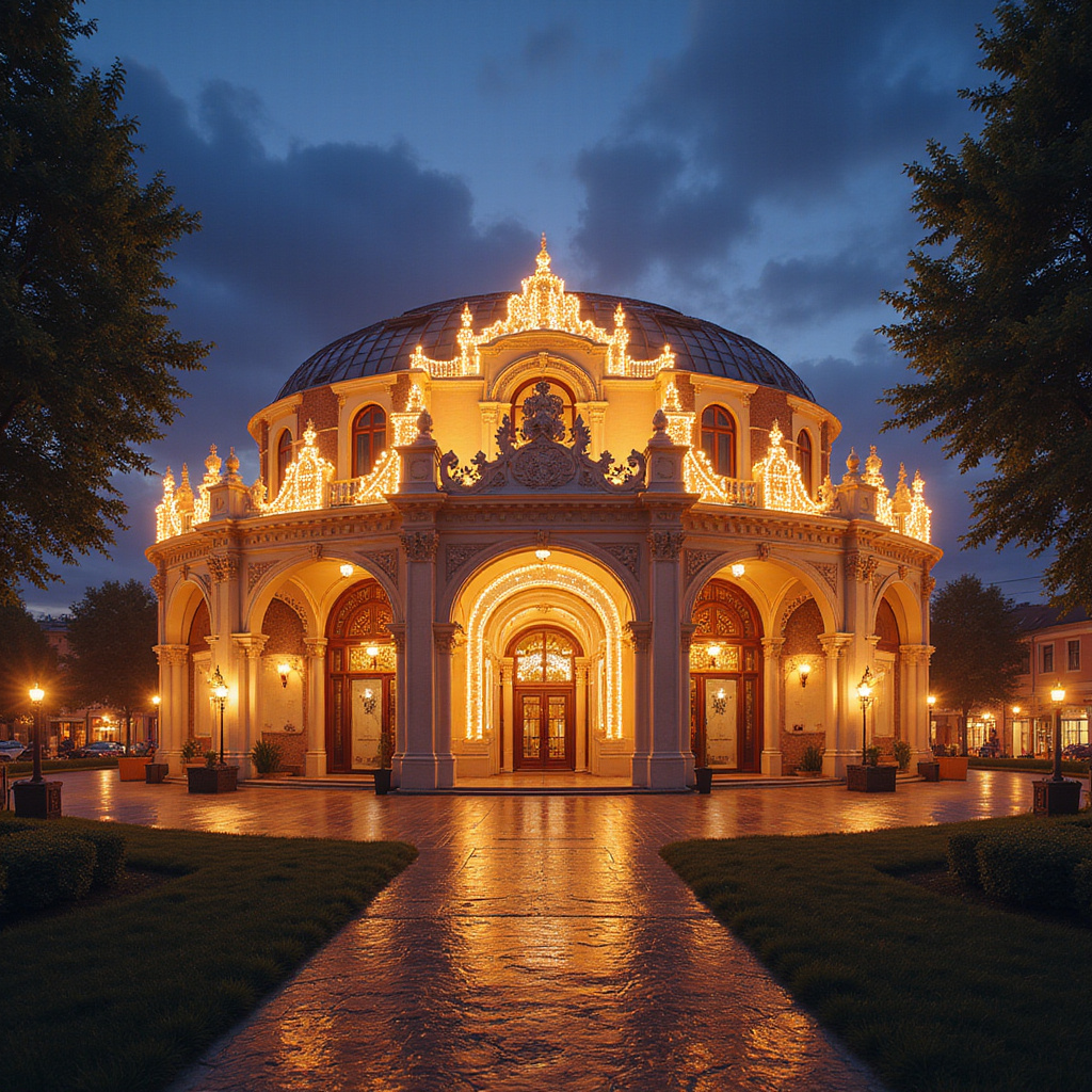 Wieczorny widok na oświetloną arenę podczas festiwalu operowego