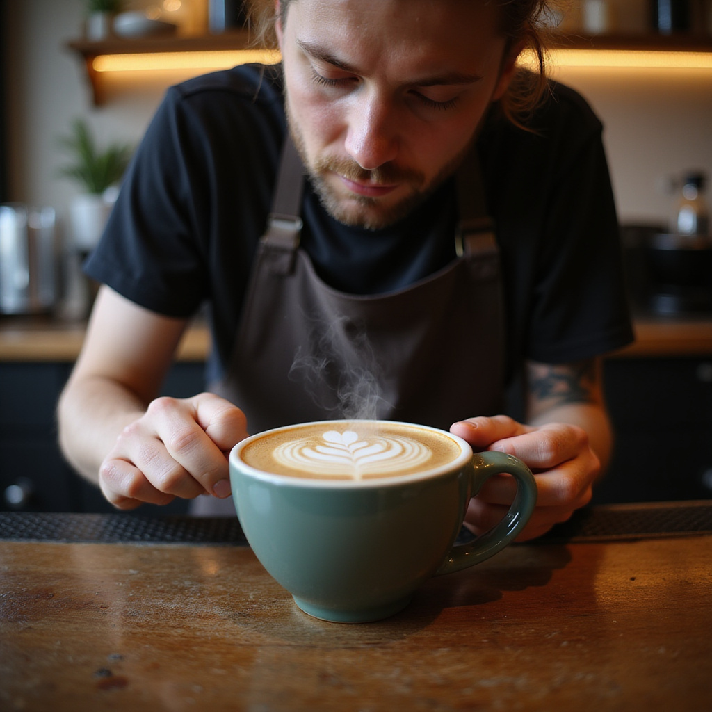 Barista w Melbourne przygotowujący flat white z idealną mikropianą