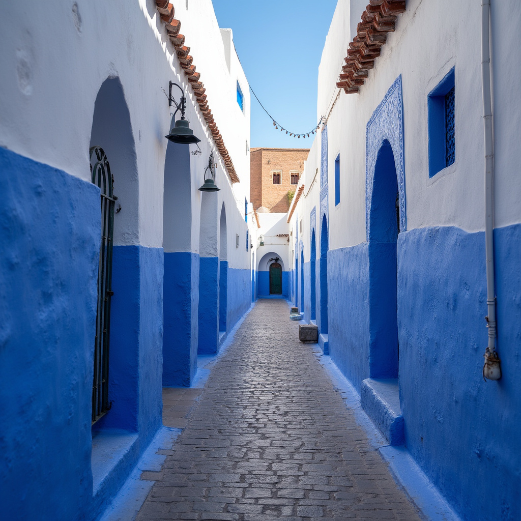 Błękitno-białe uliczki Kasbah des Oudaias w Rabacie, Maroko