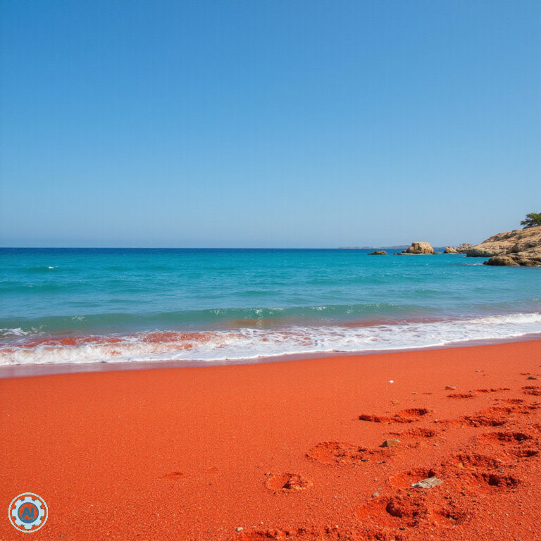 Czerwony piasek Ramla Bay na tle turkusowego morza, maltańska plaża z unikalnym kolorem