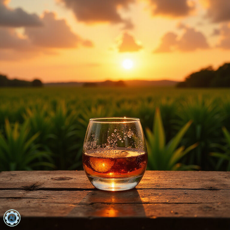 dominikański rum w szklance z widokiem na plantacje trzciny cukrowej