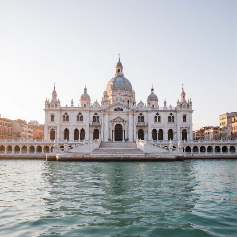 Pałac Dożów widziany od strony laguny z charakterystyczną biało-różową fasadą