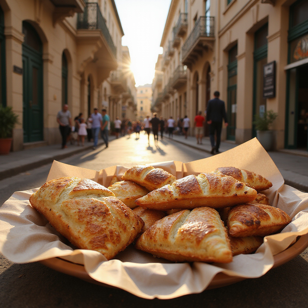 Ftira i pastizzi na tle maltaĆskiej ulicy, Malta street food