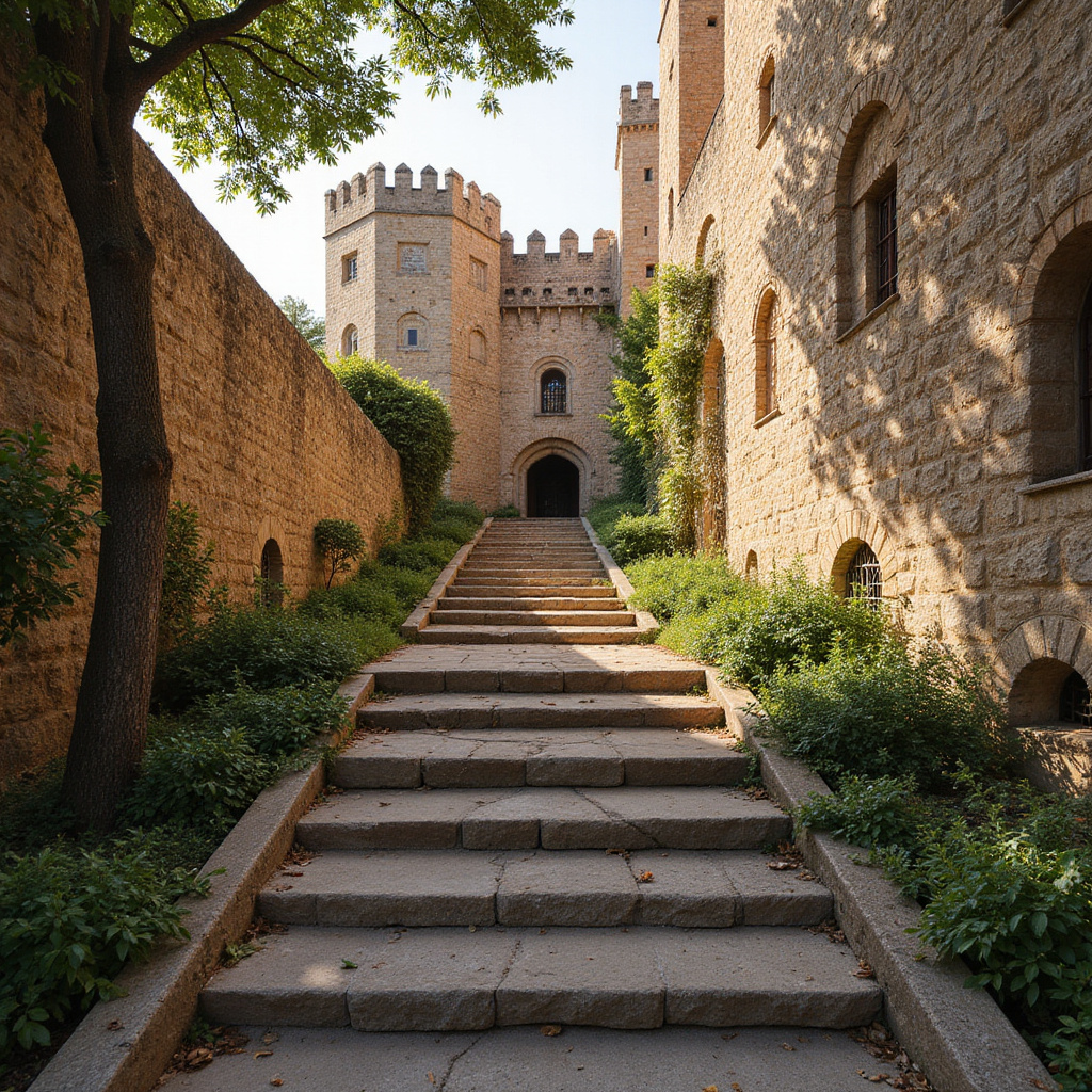 Kamienne schody prowadzące na taras widokowy Zamku Maurów, średniowieczna konstrukcja