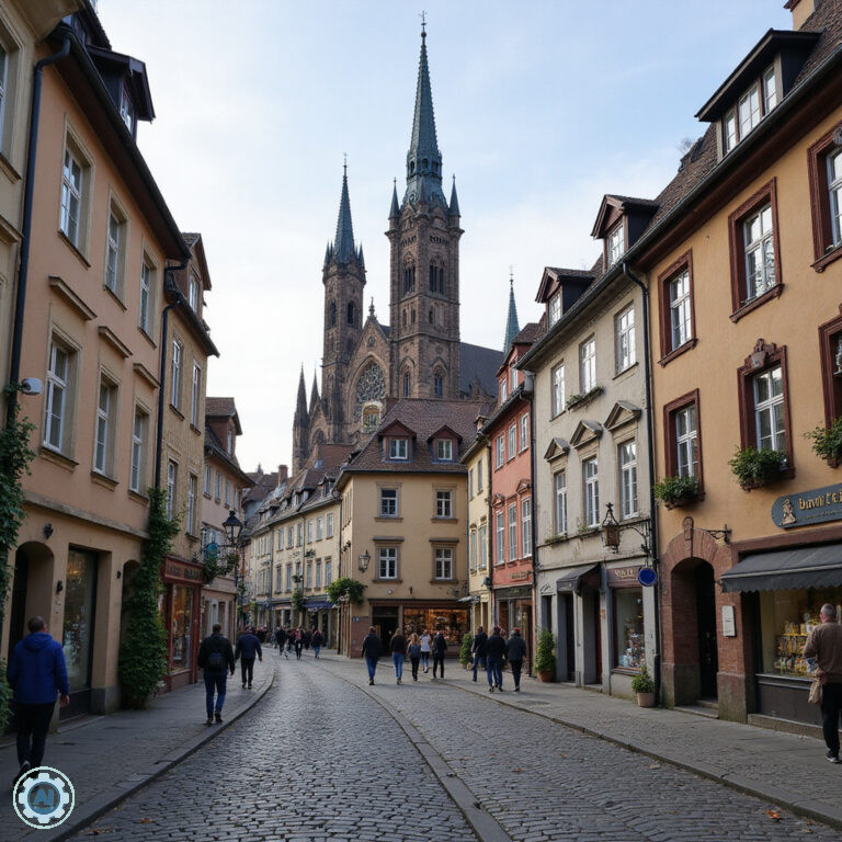 Strasburg – widok na katedrę Notre-Dame i brukowane uliczki, gotycka architektura, historyczne miasto