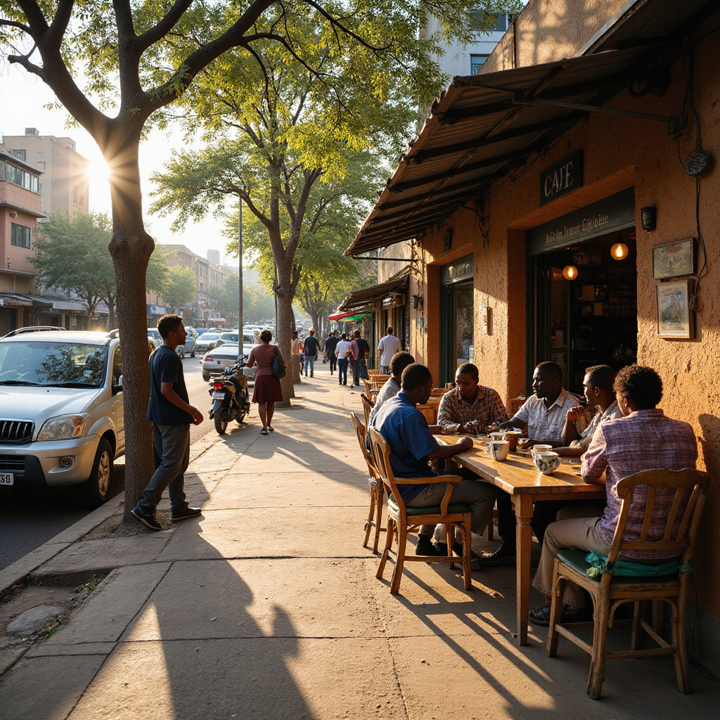 Ulica w Nairobi z kawiarnią serwującą kenijską kawę