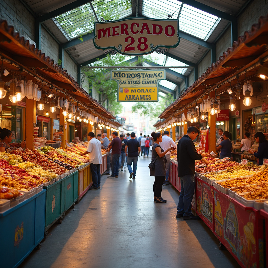 Targ Mercado 28 w Cancún z kolorowymi straganami i lokalnymi przysmakami