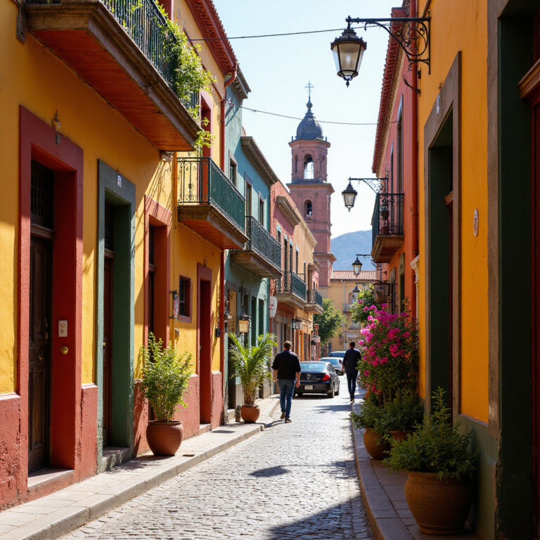 Kolorowe uliczki Guanajuato z kolonialną architekturą i żywymi barwami