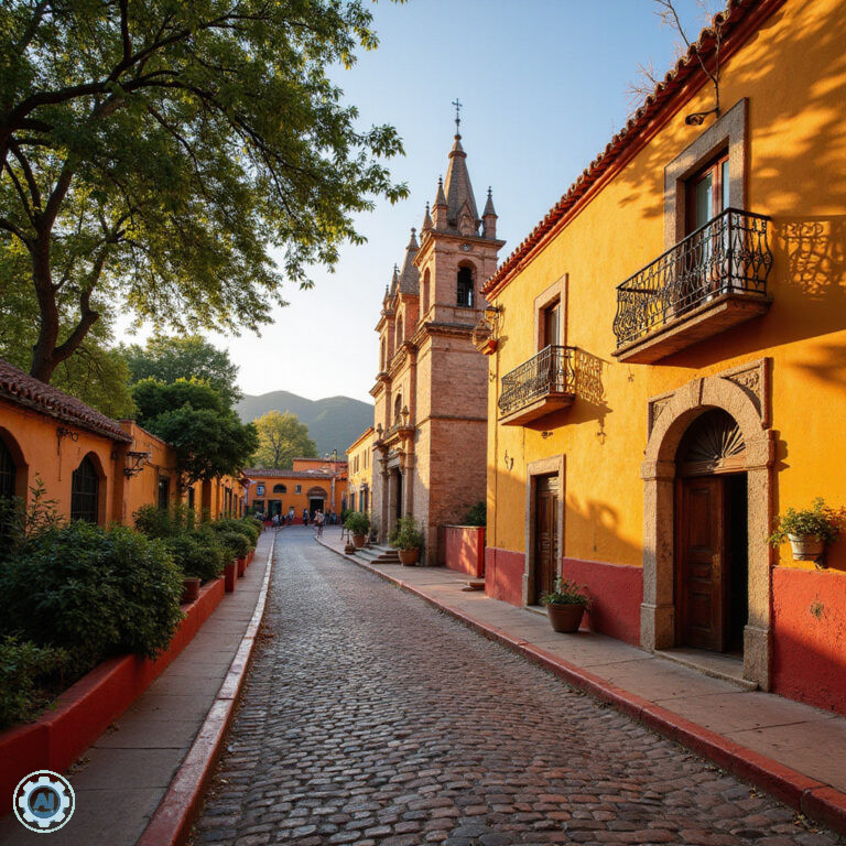 Kolorowe uliczki San Miguel de Allende z widokiem na Parroquia de San Miguel Arcangel
