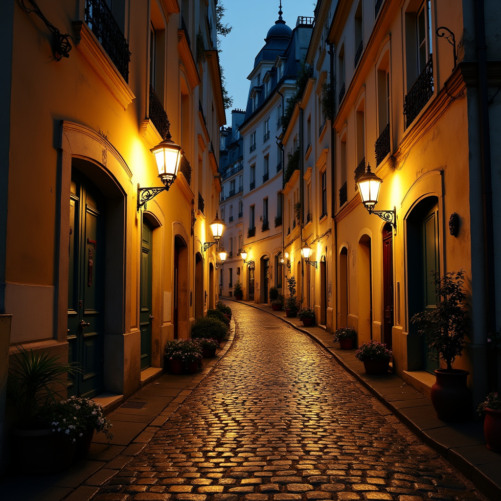 Montmartre nocą: kręte uliczki oświetlone latarniami w artystycznej dzielnicy Paryża