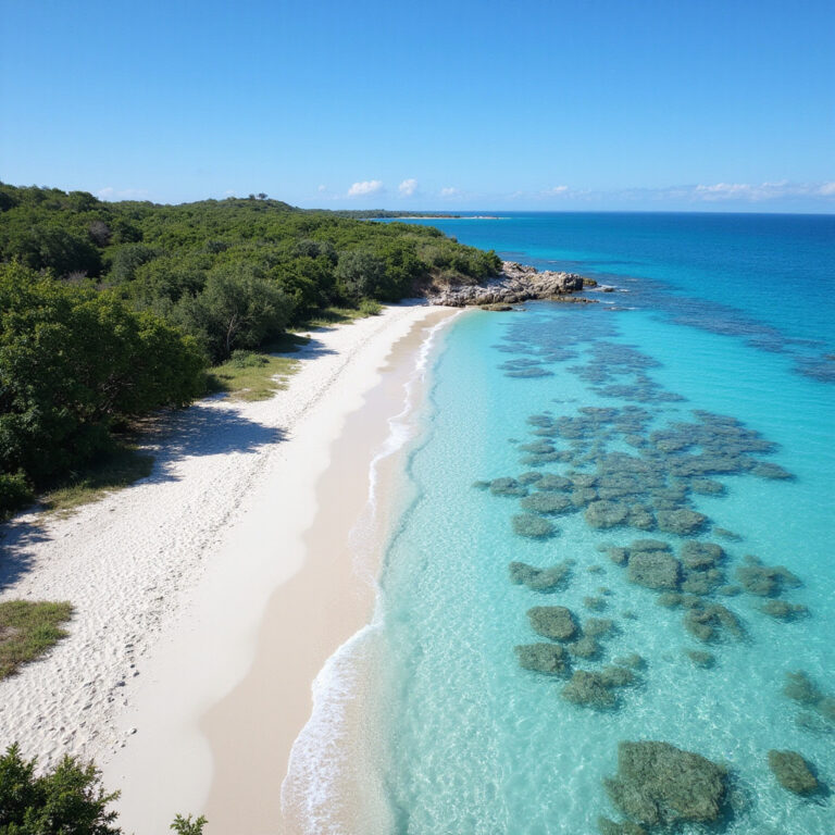 Laguna Ria Formosa z widokiem na białe plaże i turkusową wodę, idealna na snorkeling