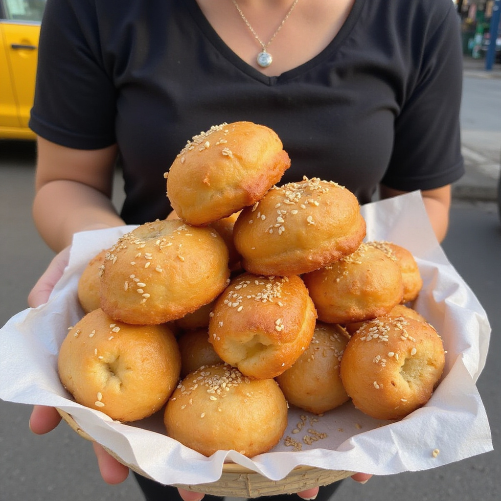Tradycyjne cypryjskie loukoumades z miodem i sezamem na ulicy w Nikozji