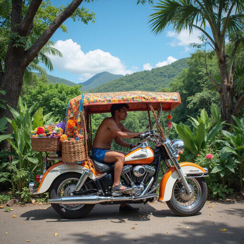 motocykl-taksówka motoconcho na tle tropikalnej przyrody