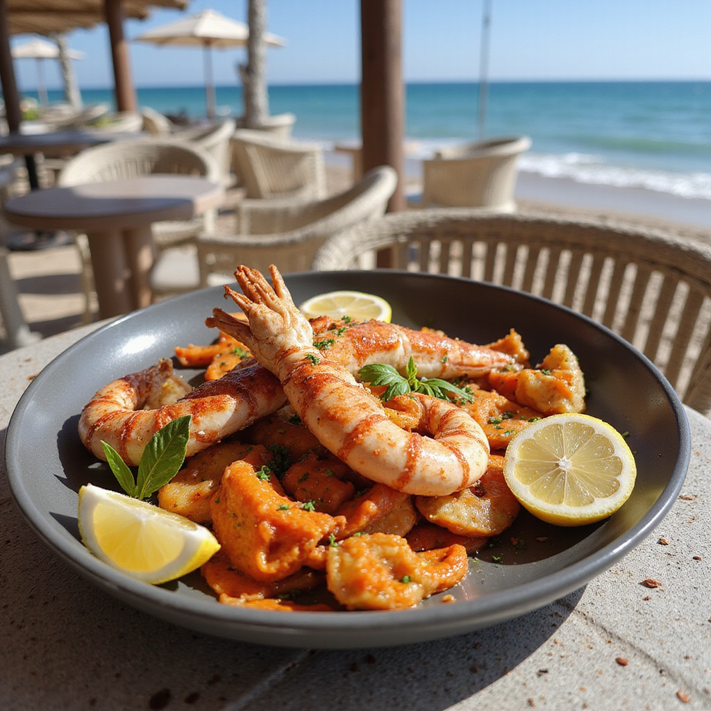 Świeże owoce morza serwowane w restauracji nad morzem na Djerbie