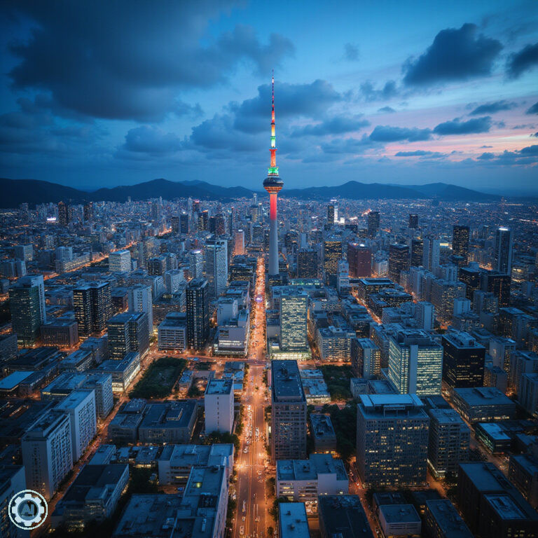 Fukuoka Tower widok na miasto z tarasu widokowego, nowoczesna architektura i panorama