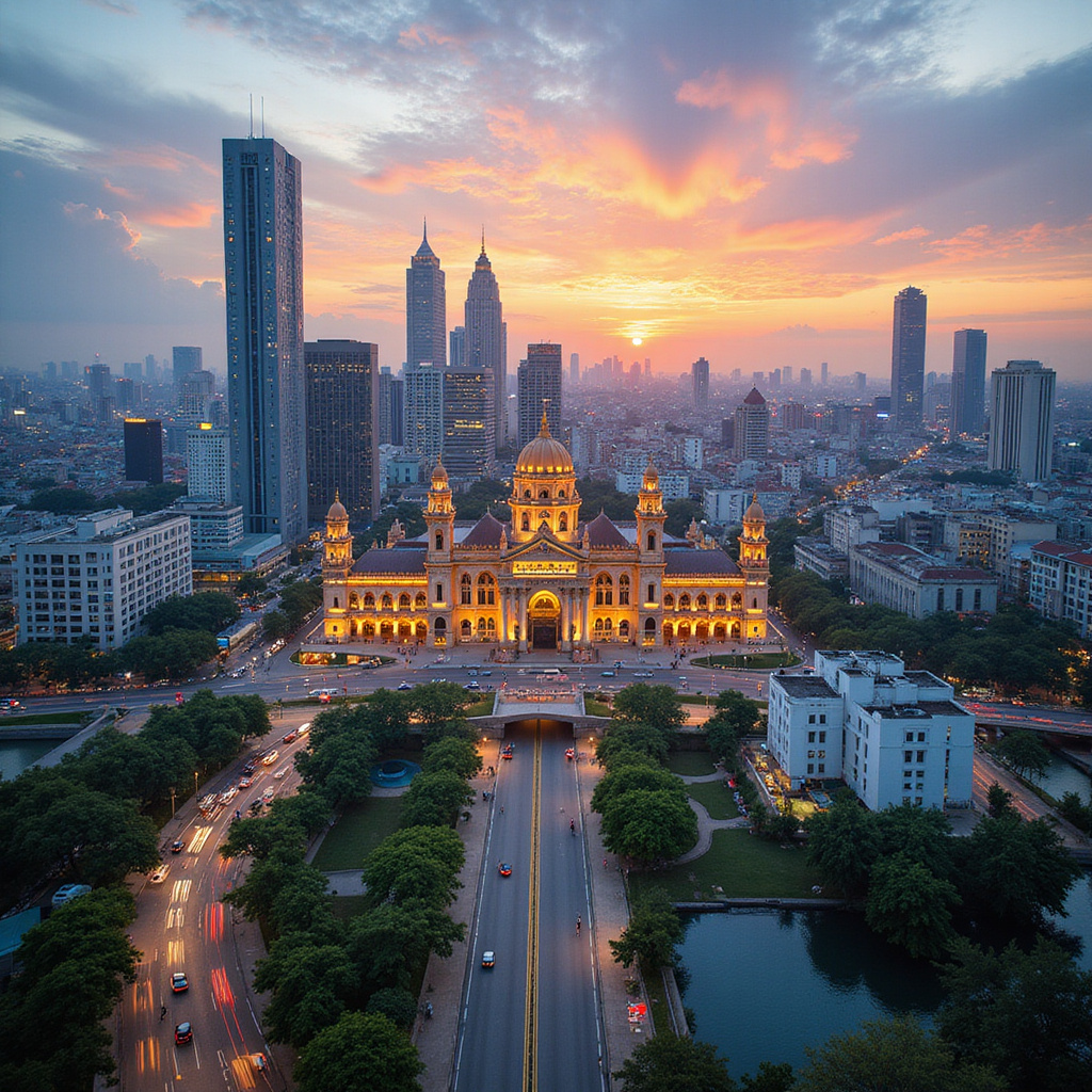 Panorama Ho Chi Minh City z wieżowcami i zabytkową architekturą