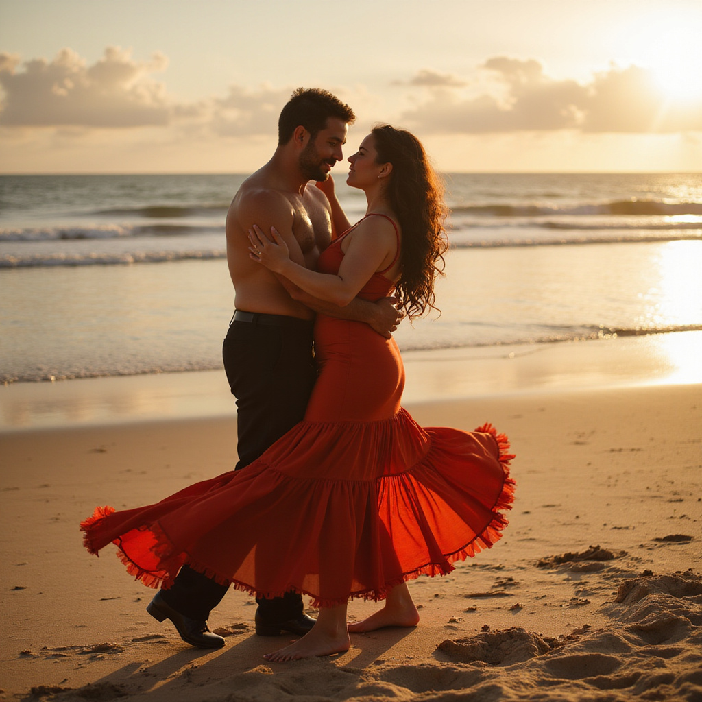 Para tańcząca bachatę na plaży w Boca Chica, romantyczny nastrój, Karaiby