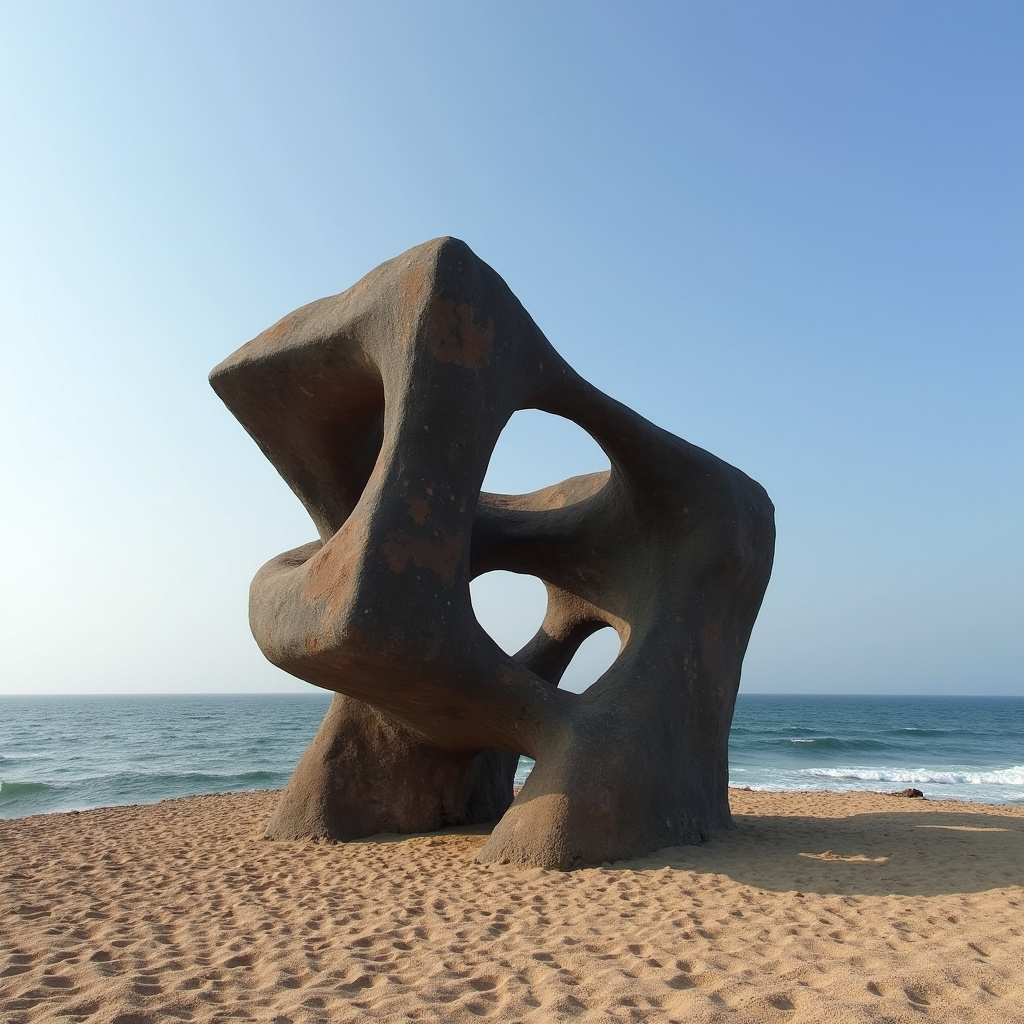 Peine del Viento XV - monumentalna rzeźba Chillidy na tle oceanu w San Sebastián