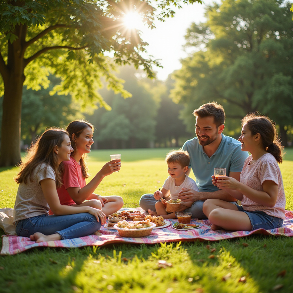 Piknik w parku Cytadela - rodzina jedząca na kocu z widokiem na zieleń
