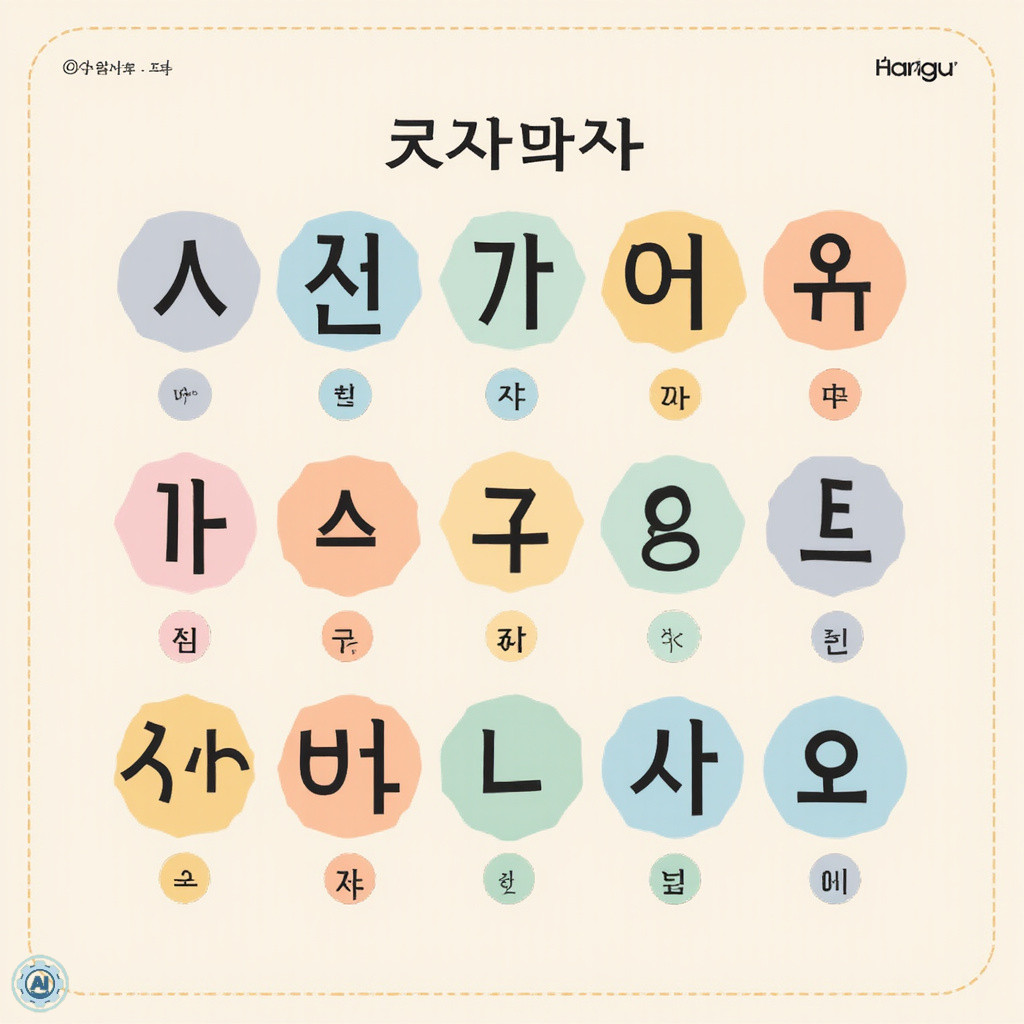 Plakat z koreańskim alfabetem Hangul do nauki w domu