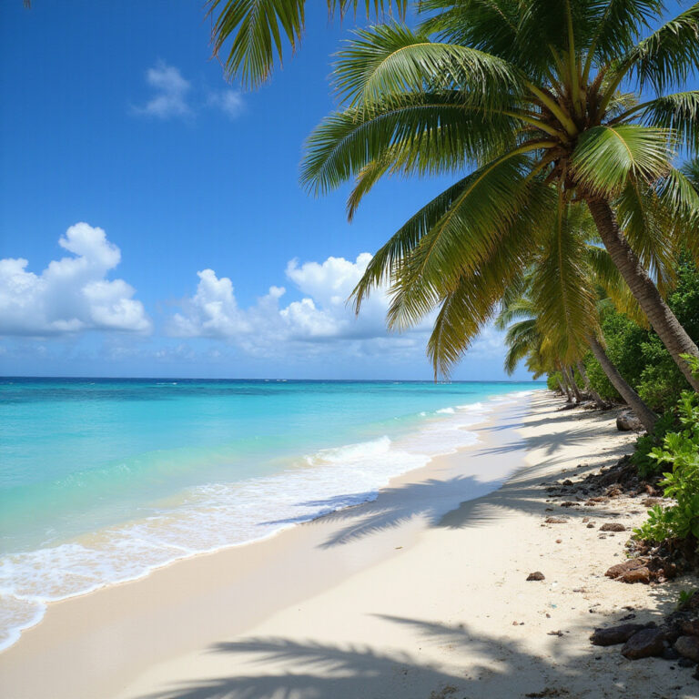 Playa Cosón w Las Terrenas - piaszczysta plaża z palmami i turkusową wodą