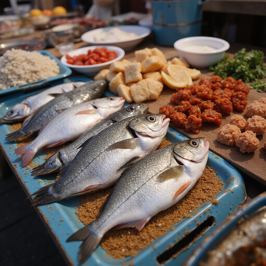 Poranny targ rybny w Zadarze z ulov dnia od kuchni, świeże ryby i owoce morza