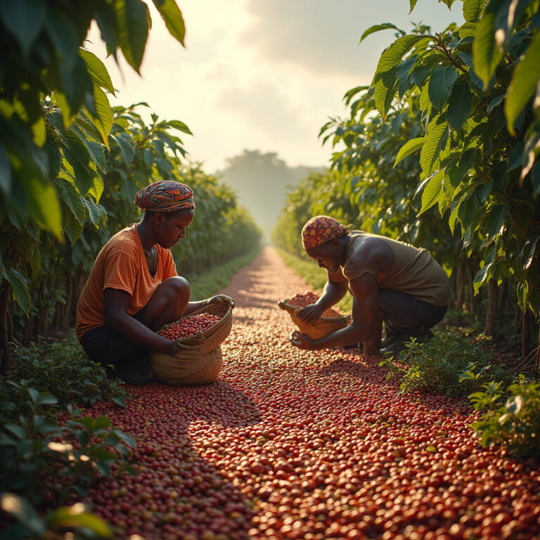 Proces washed kawy w Kenii – ręczny zbiór wiśni kawowych na plantacji