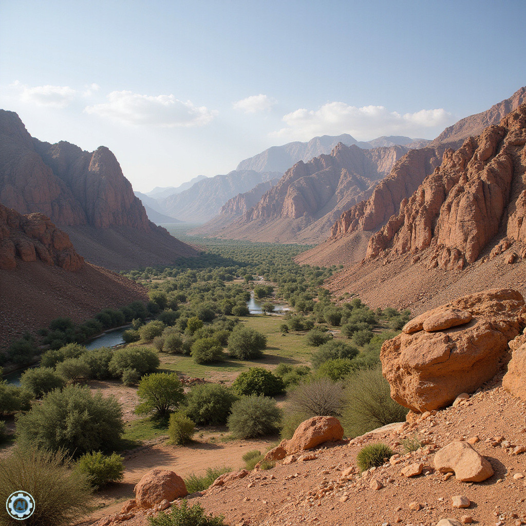 Wadi El Gemal – pustynny krajobraz z widokiem na góry i oazy