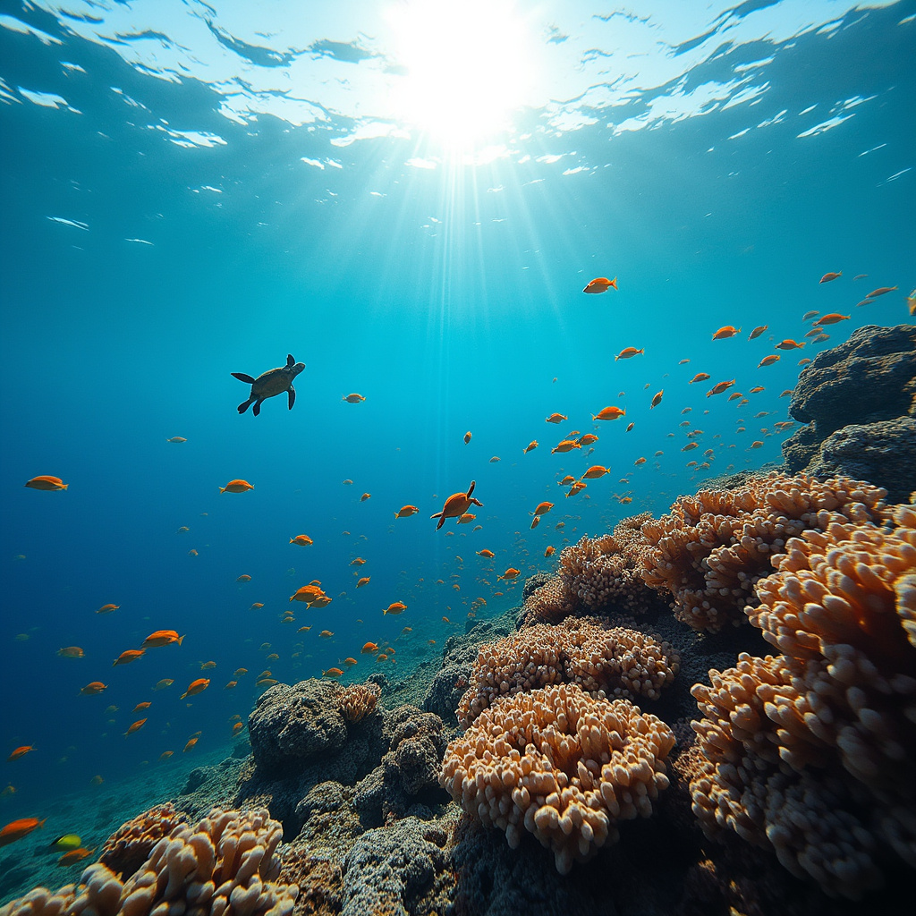 Rafa koralowa w Marsa Alam z kolorowymi rybami i żółwiami morskimi