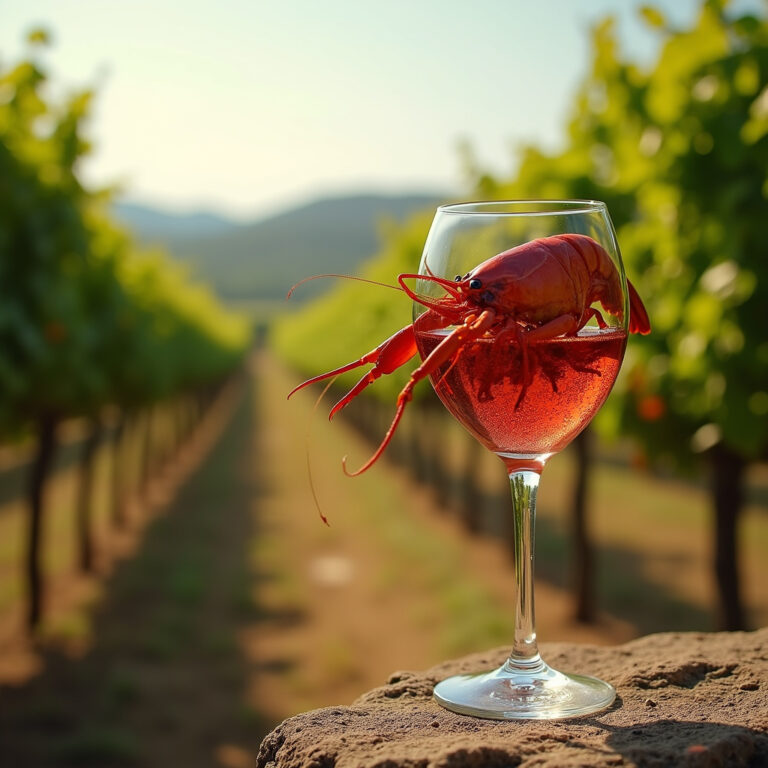 Raki Krety w kieliszku na tle winnicy