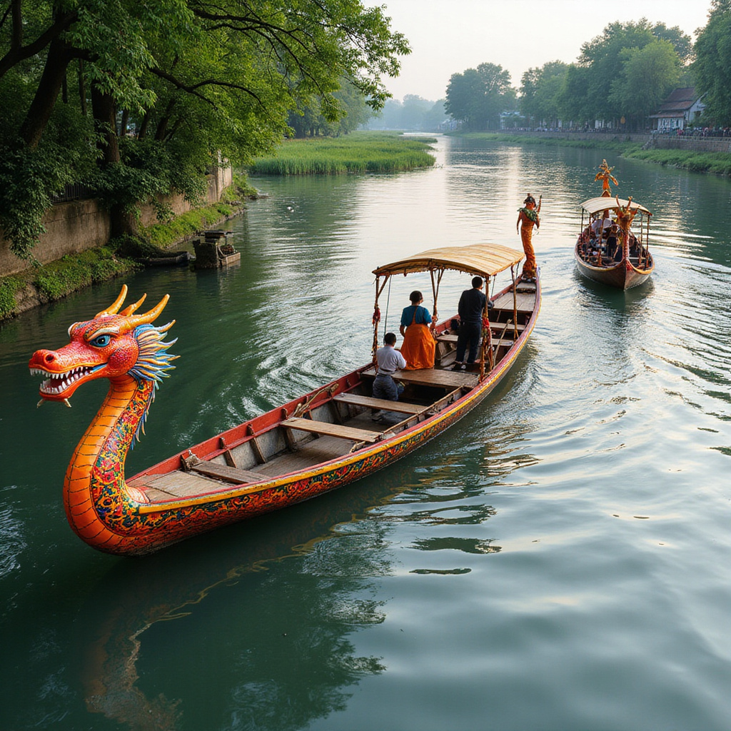 Tradycyjne łodzie smocze na Rzece Perfumowej w Hue