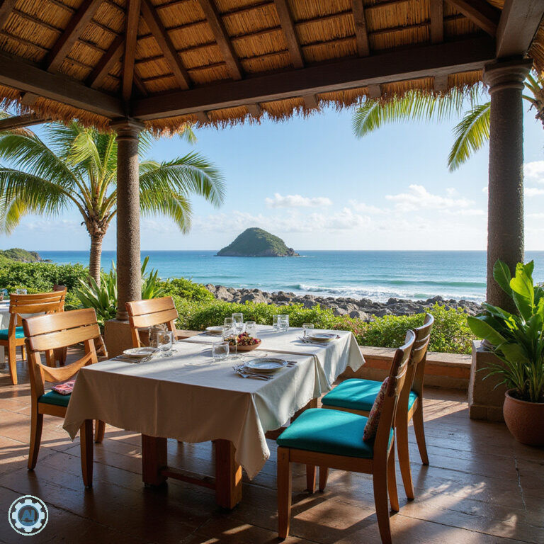 Restauracja w Cancún z widokiem na ocean i świeże owoce morza