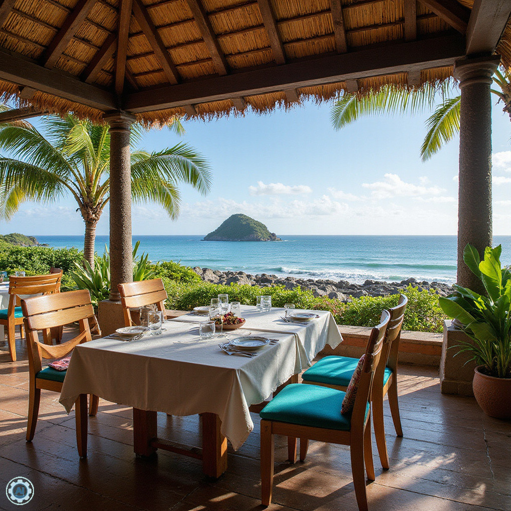 Restauracja w Cancún z widokiem na ocean i świeże owoce morza