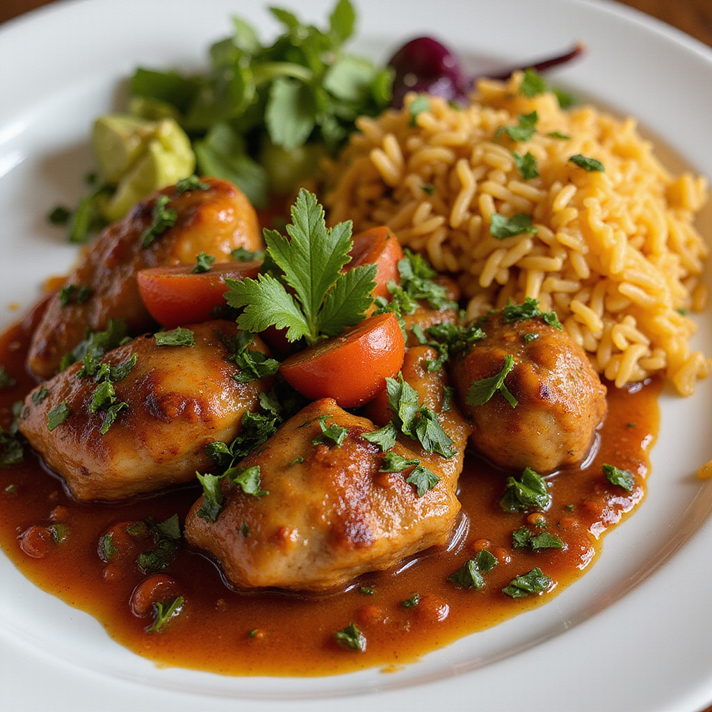 francusko-afrykańska fuzja smaków na talerzu z riz au poulet i sosem yassa