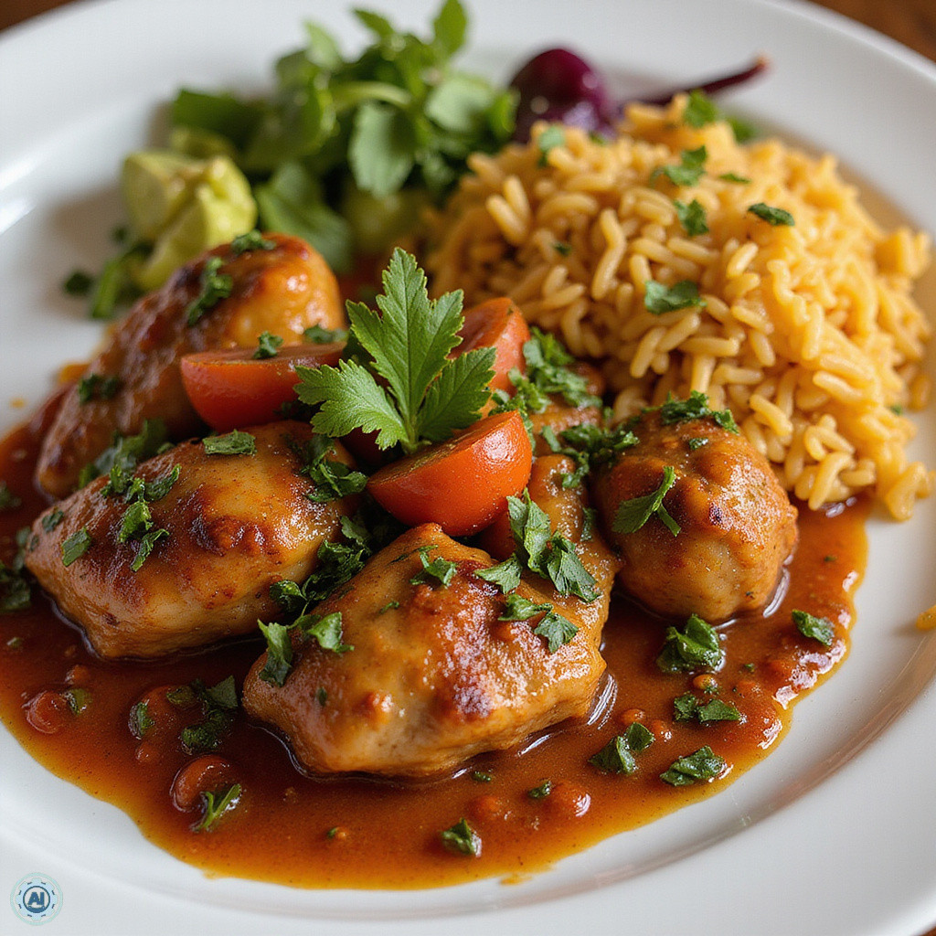 francusko-afrykańska fuzja smaków na talerzu z riz au poulet i sosem yassa