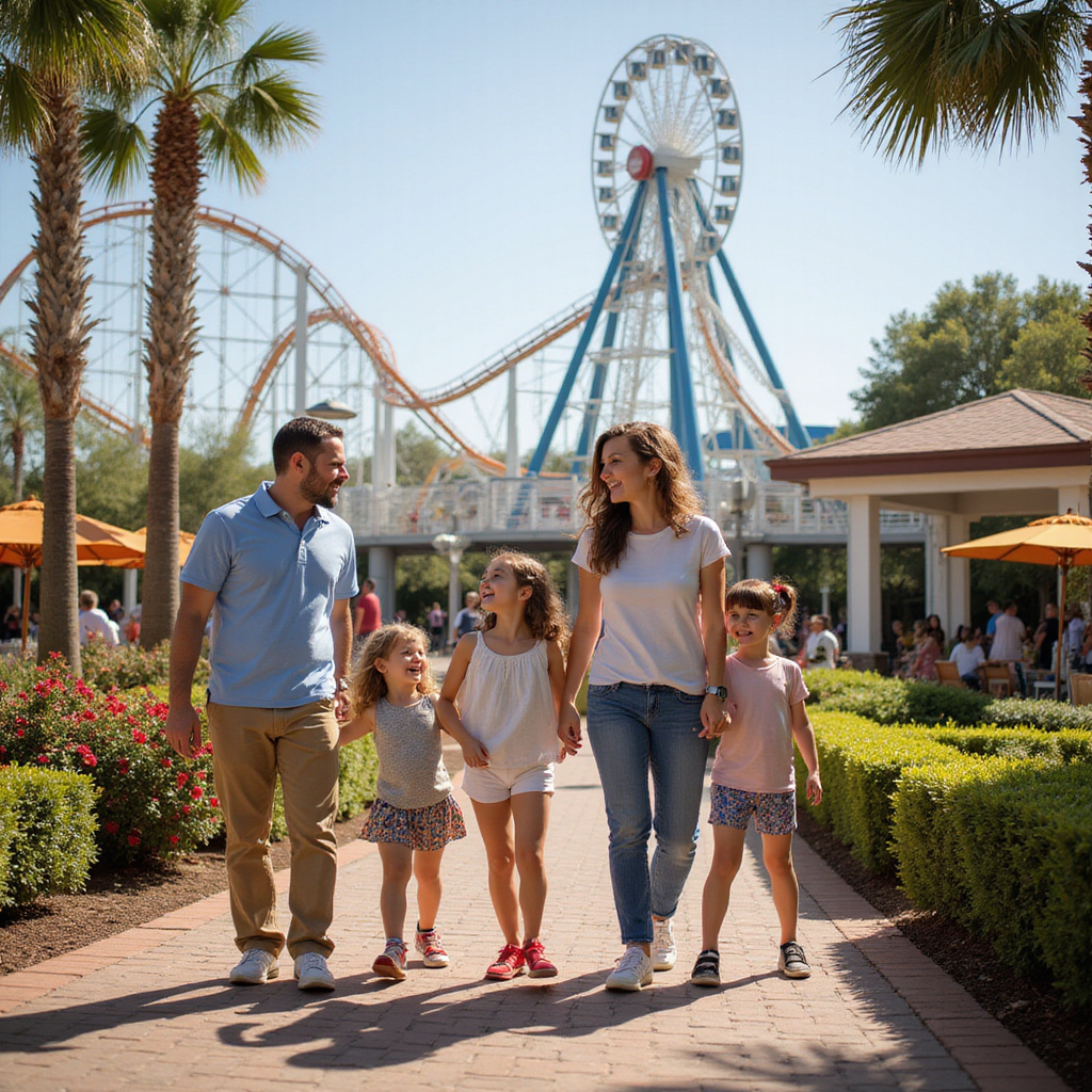 Rodzina zwiedzająca park rozrywki w Orlando z dziećmi