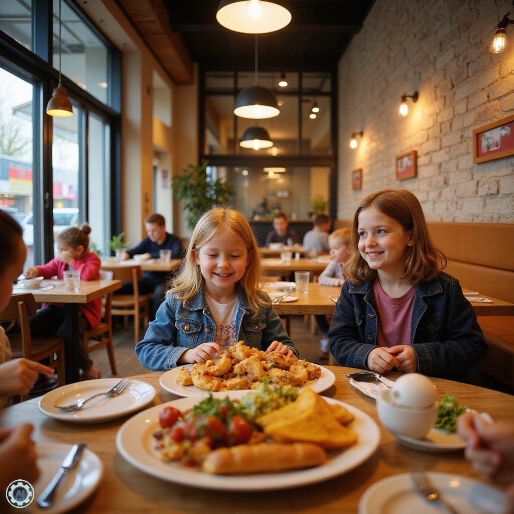 Rodzinne jedzenie w Poznaniu – dzieci bawiące się w restauracji z kącikiem zabaw