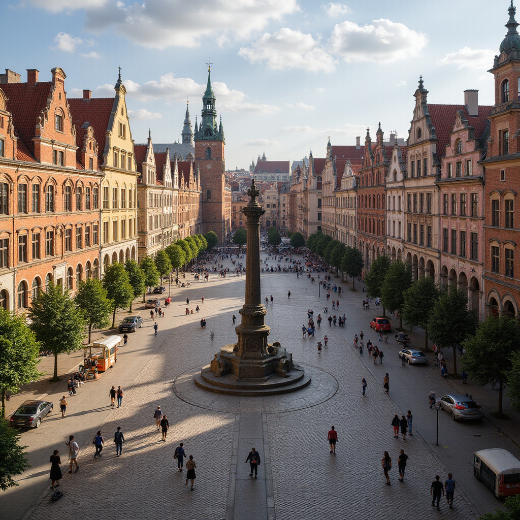 Rynek Republiki w Pilznie otoczony zabytkowymi kamienicami