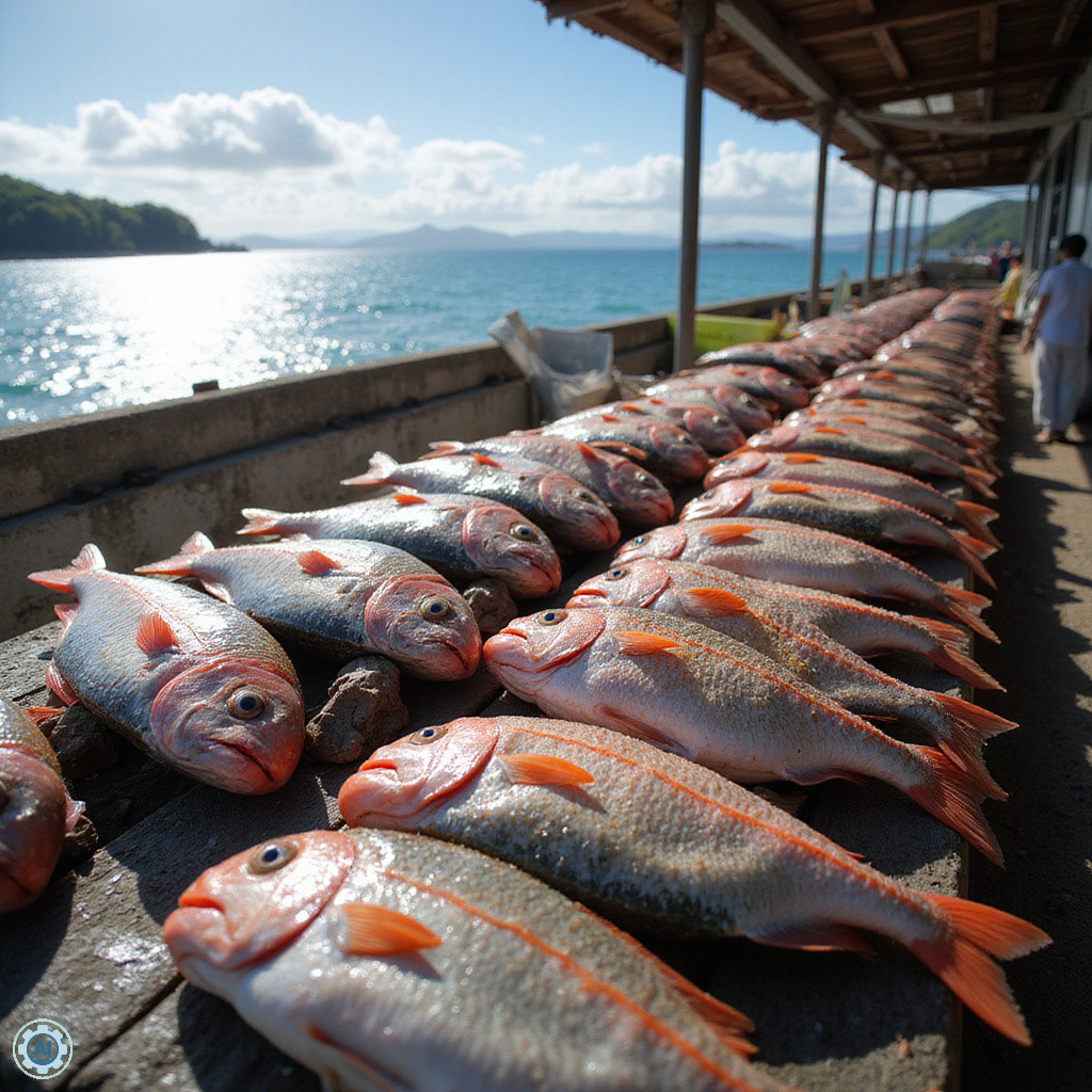 Świeże ryby na rynku w Las Terrenas z widokiem na ocean