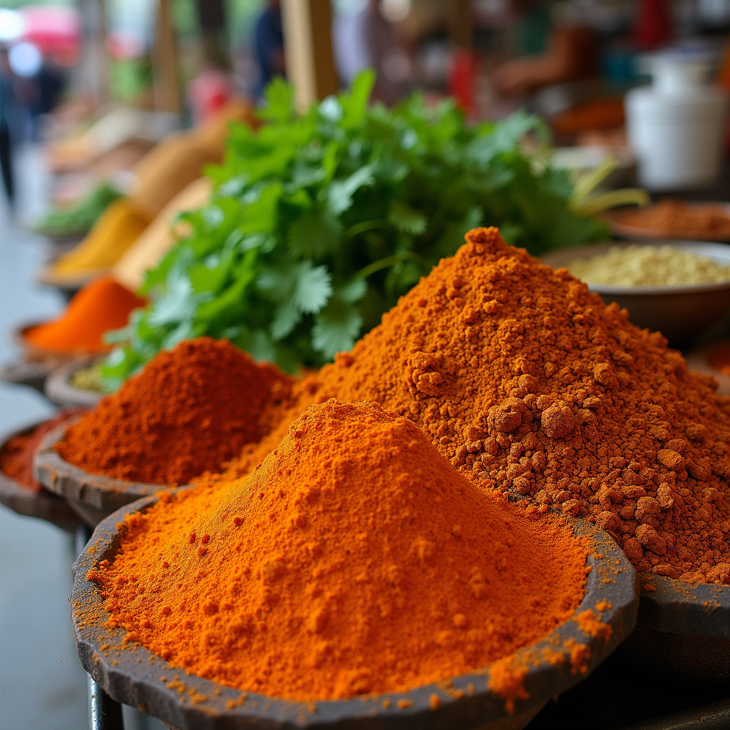 Tajskie przyprawy na targu w Bangkoku, świeża kolendra i trawa cytrynowa