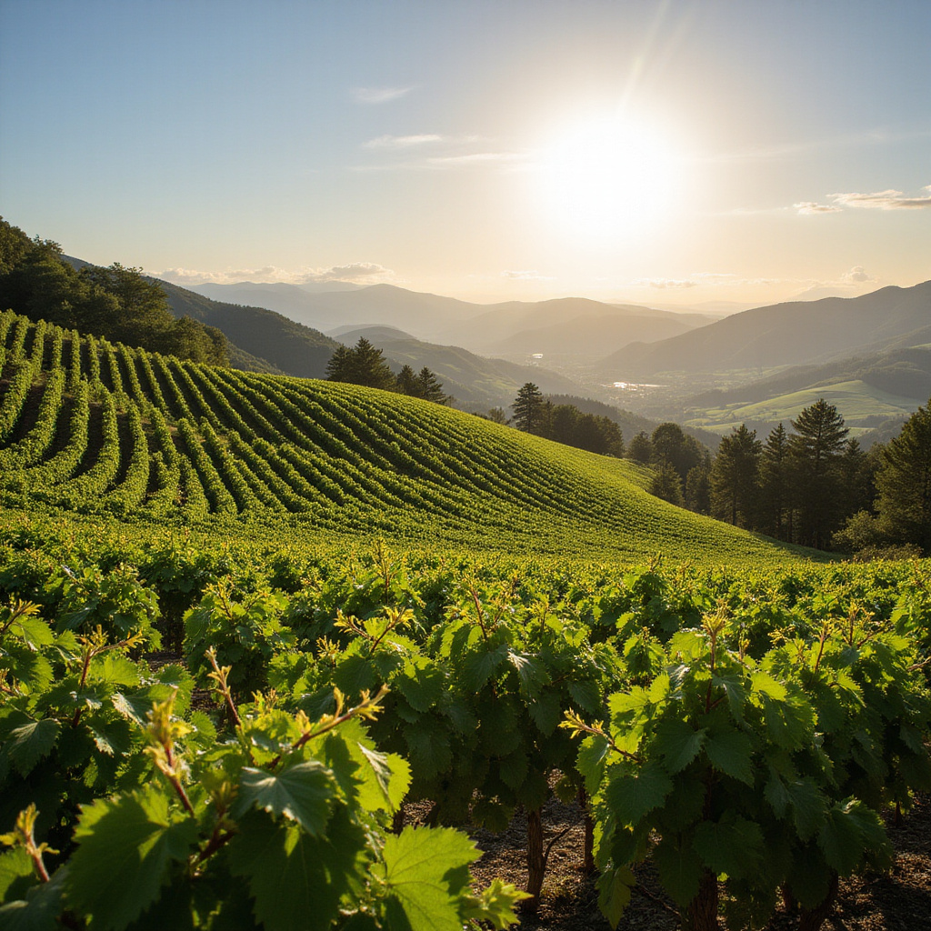 Widok na tarasowe winnice Prosecco DOCG w słoneczny dzień
