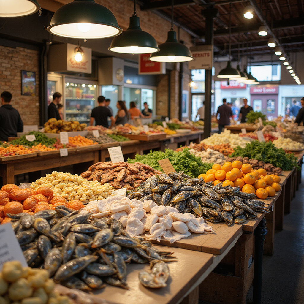 Targ Mercat de Santa Catalina ze świeżymi owocami morza i lokalnymi produktami