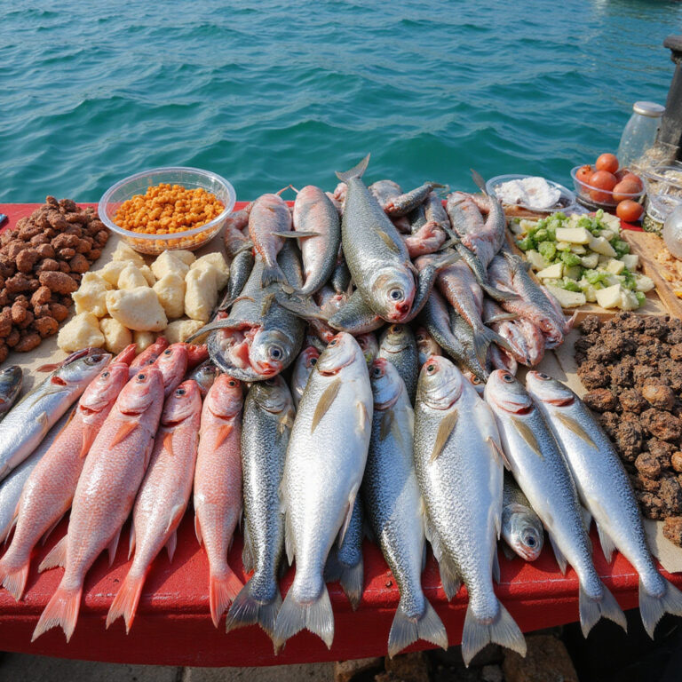 Świeże ryby i owoce morza z Morza Czerwonego na targu w Hurghadzie