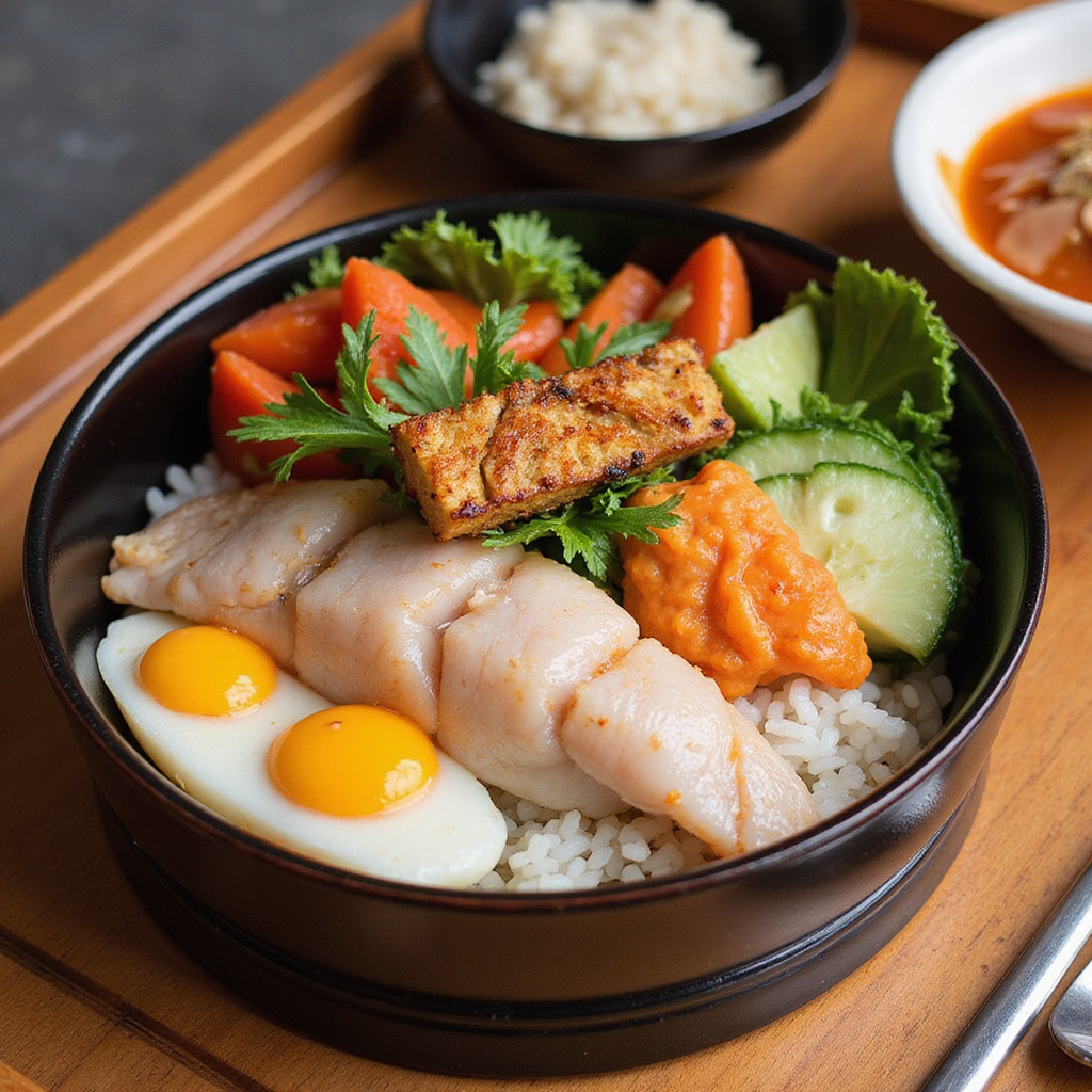 Tradycyjne bento w Tokio z ryżem, rybą i warzywami