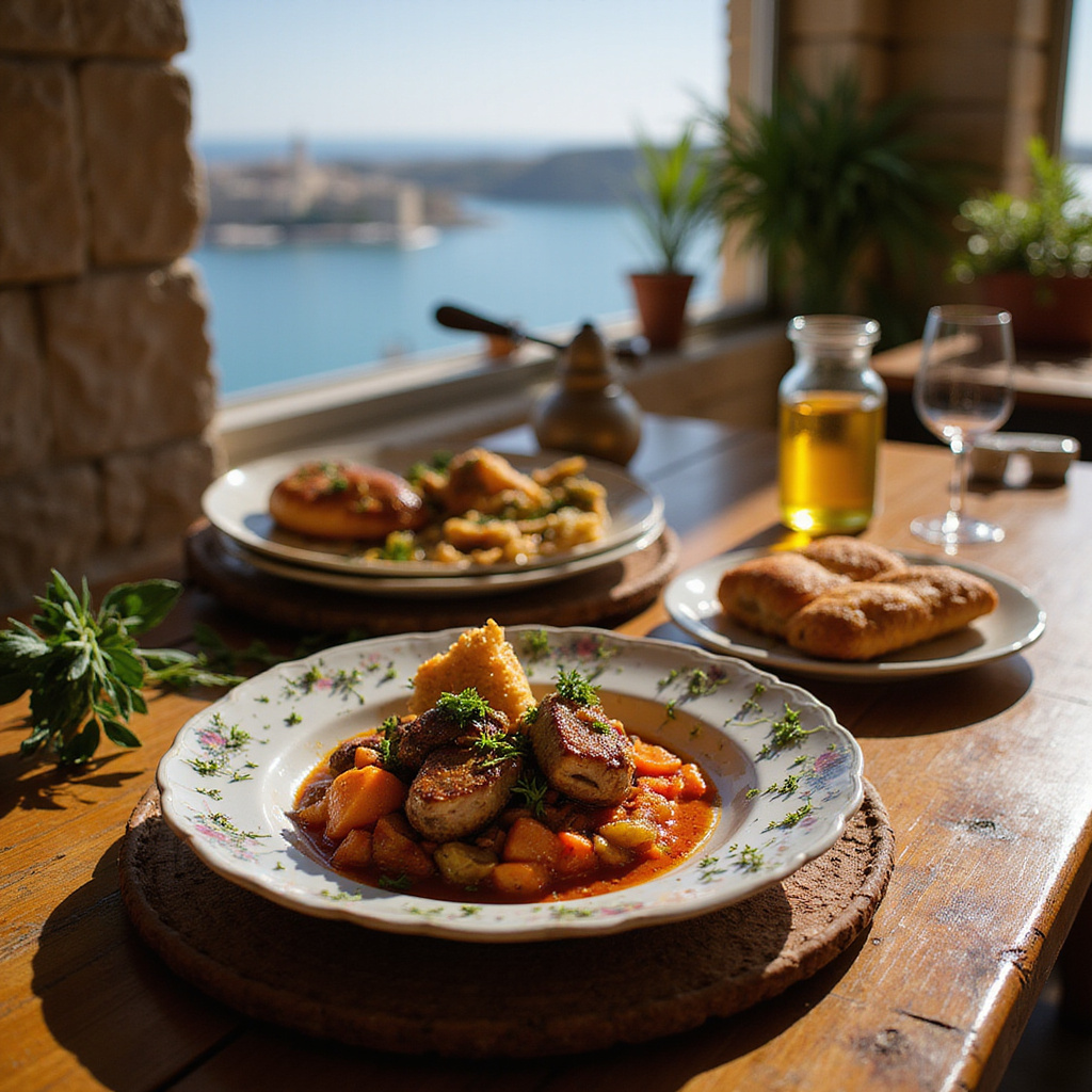 Tradycyjne maltańskie jedzenie na drewnianym stole