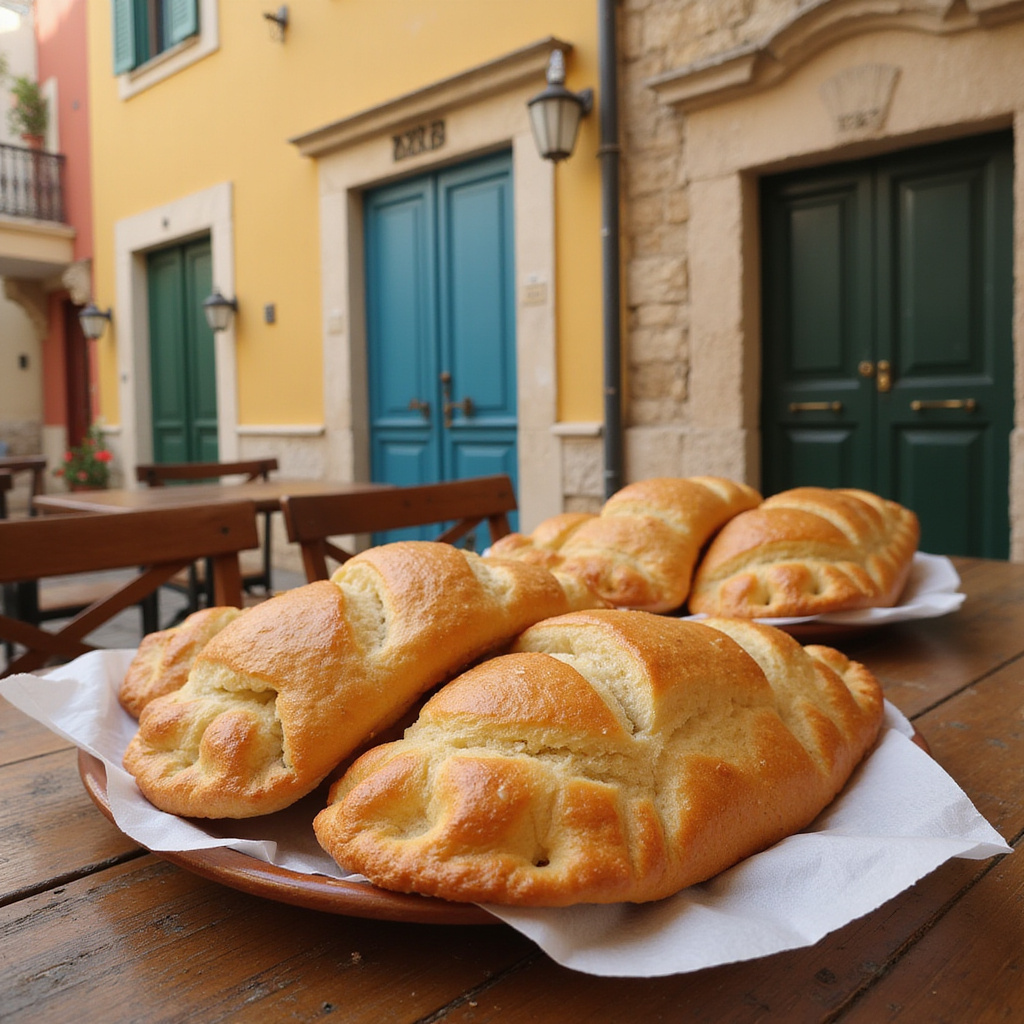 Tradycyjne maltańskie pastizzi na tle kolorowych kamienic Valletty