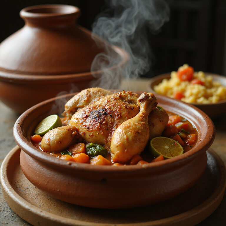 tradycyjny tajine tunezyjski z kurczakiem i warzywami